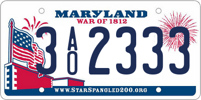 MD license plate 3AO2333