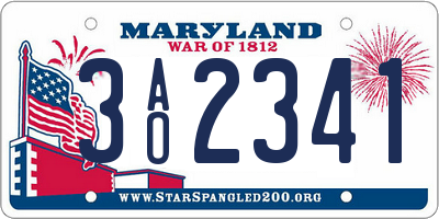 MD license plate 3AO2341