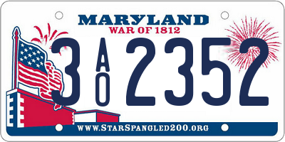 MD license plate 3AO2352