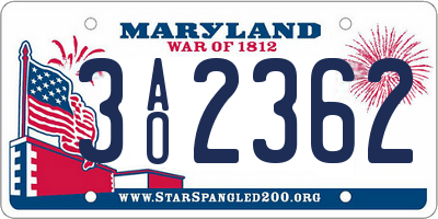 MD license plate 3AO2362