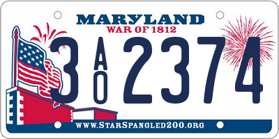 MD license plate 3AO2374
