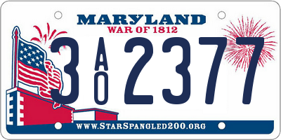 MD license plate 3AO2377