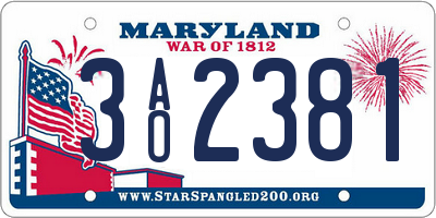 MD license plate 3AO2381