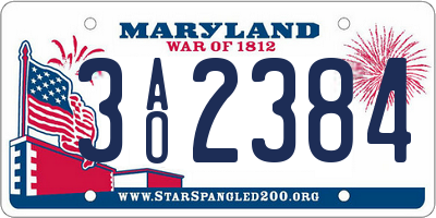 MD license plate 3AO2384