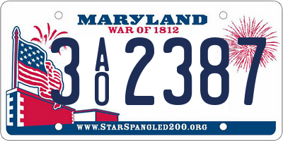 MD license plate 3AO2387