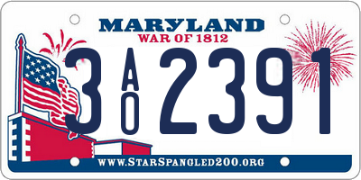 MD license plate 3AO2391