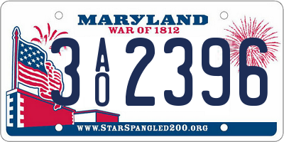 MD license plate 3AO2396