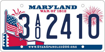 MD license plate 3AO2410