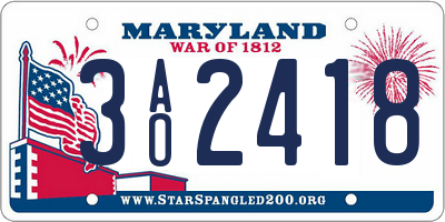 MD license plate 3AO2418