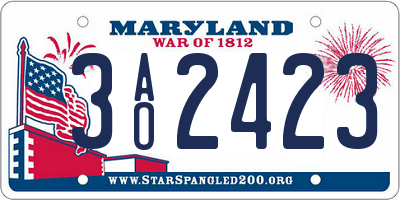 MD license plate 3AO2423