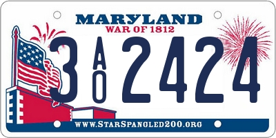 MD license plate 3AO2424