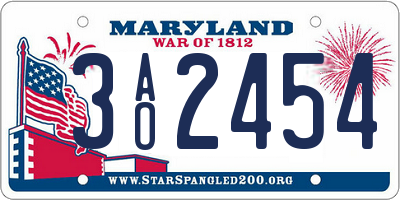MD license plate 3AO2454