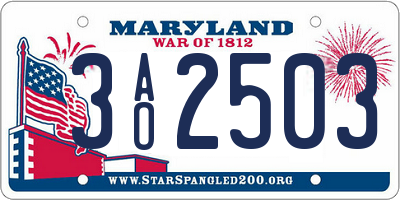MD license plate 3AO2503