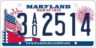 MD license plate 3AO2514