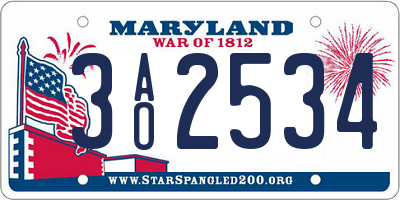 MD license plate 3AO2534