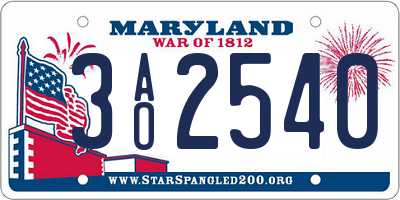 MD license plate 3AO2540