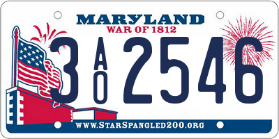MD license plate 3AO2546