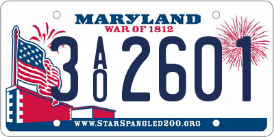 MD license plate 3AO2601