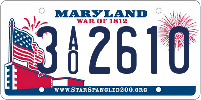 MD license plate 3AO2610