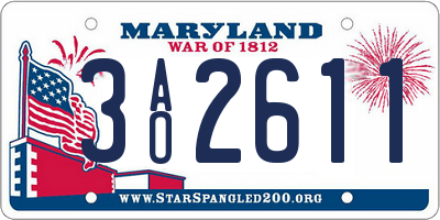 MD license plate 3AO2611