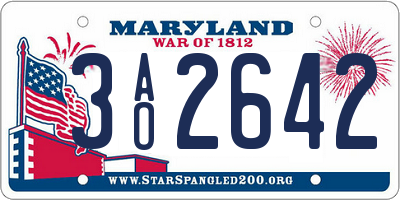 MD license plate 3AO2642