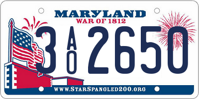 MD license plate 3AO2650