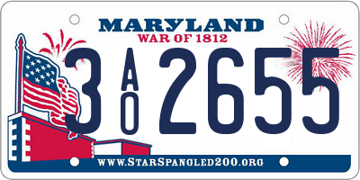 MD license plate 3AO2655