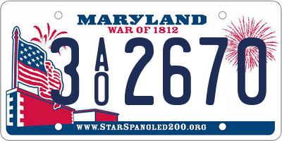 MD license plate 3AO2670