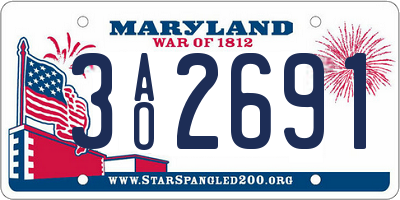 MD license plate 3AO2691