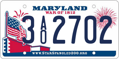 MD license plate 3AO2702