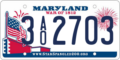 MD license plate 3AO2703