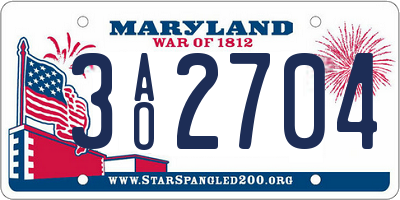 MD license plate 3AO2704