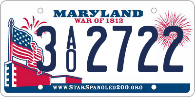 MD license plate 3AO2722