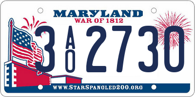 MD license plate 3AO2730
