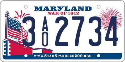 MD license plate 3AO2734