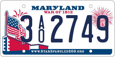 MD license plate 3AO2749