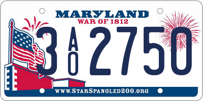 MD license plate 3AO2750