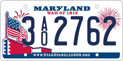 MD license plate 3AO2762