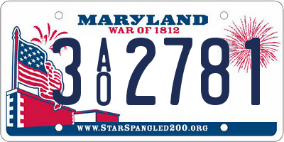 MD license plate 3AO2781