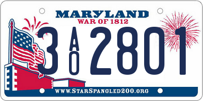 MD license plate 3AO2801