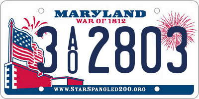 MD license plate 3AO2803