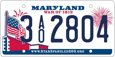 MD license plate 3AO2804