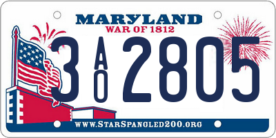 MD license plate 3AO2805