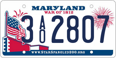 MD license plate 3AO2807