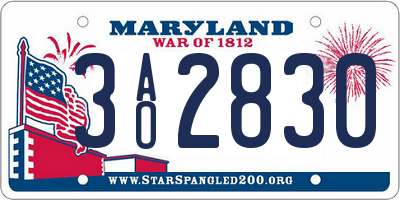MD license plate 3AO2830