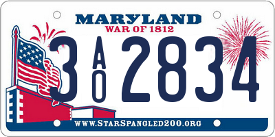 MD license plate 3AO2834