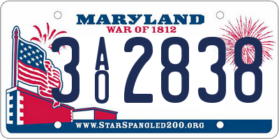 MD license plate 3AO2838