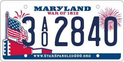 MD license plate 3AO2840