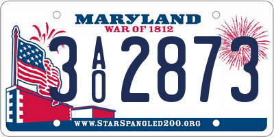 MD license plate 3AO2873