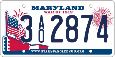 MD license plate 3AO2874